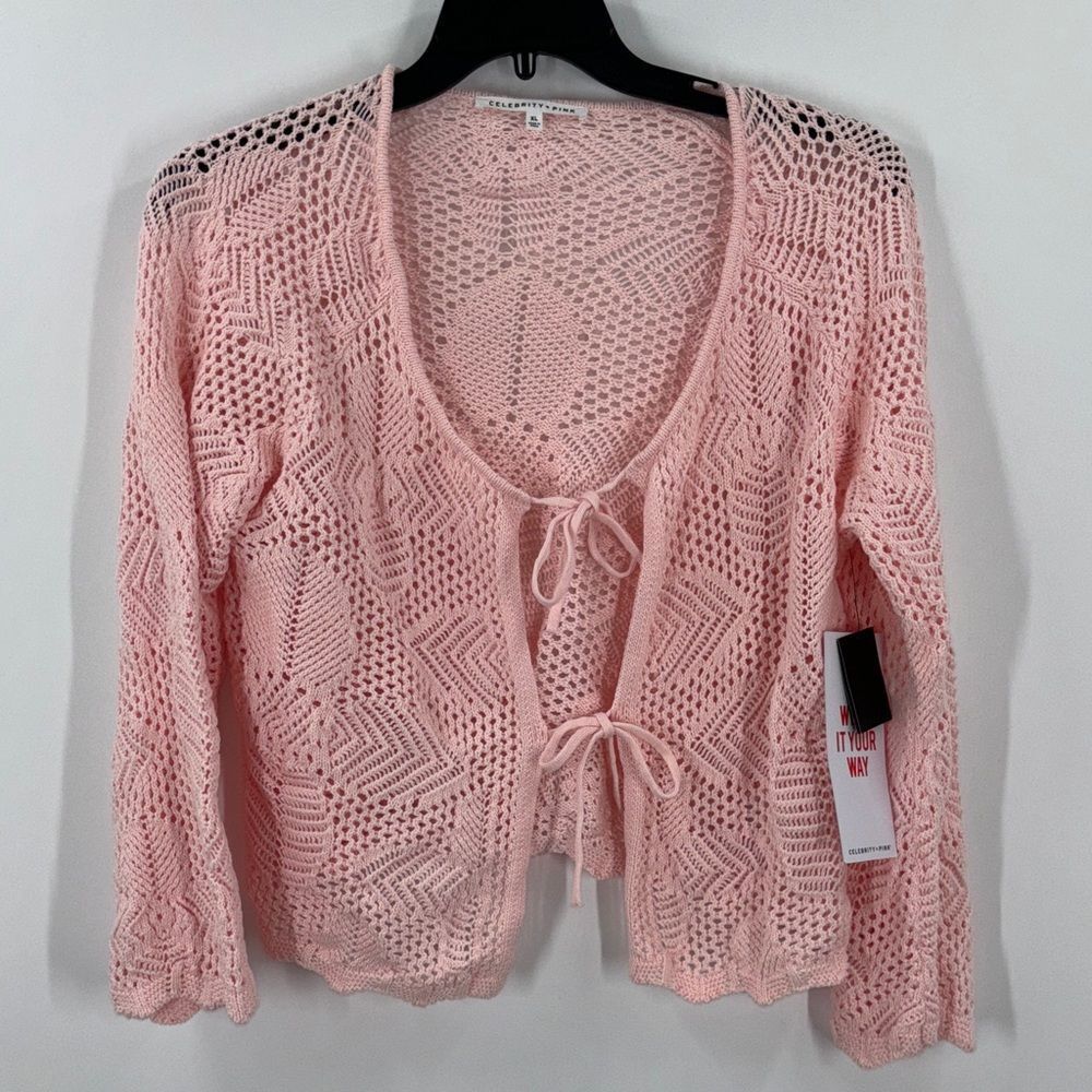 Pink Crochet Tie Front Sweater Size XL New with Tags 100% Cotton